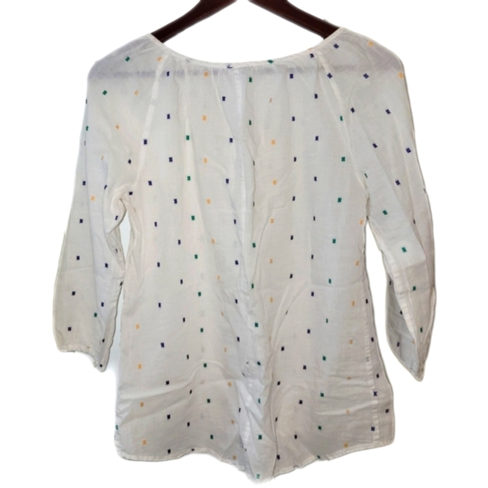 ❤️ 3 for $35 Kismet cotton blouse top embroidered tassel details polka dot small - Picture 2 of 7